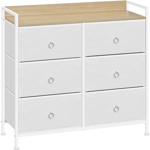 WOLTU Cassettiera per Camera da Letto con 6 Cassetti, Tessuto, Mobile per Corridoio/Soggiorno con Ripiano Aperto, Struttura in Acciaio, Bianco, SSK010ws