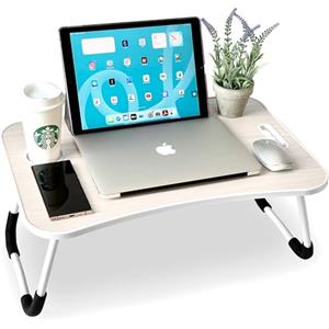unycos - Vassoio per la Colazione e da Letto【60x40x26 cm】Tavolo Pieghevole con Leggio, Supporto Multifunzionale per Computer Portatile, Tablet, Lavorare, Leggere (Bianco Avorio nessun Cassetto)