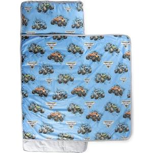 Jay Franco Stuoia per Dormire Monster Jam Trucks con Cuscino e Coperta Inclusi - Sacco a Pelo in Microfibra per Asilo, Scuola o Pigiama Party