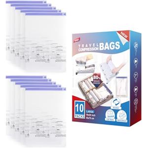 TAILI Piccoli sacchetti sottovuoto per vestiti, sacchetti sottovuoto da viaggio, 10 pezzi, 70 x 45 cm, riutilizzabili, consentono di risparmiare l'80% di spazio per viaggi, vestiti, biancheria da