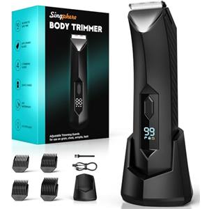 Singphere Rasoio Elettrico Corpo Uomo, Rasoio corpo uomo con 4 pettini, Rasoio Parti Intime con luce LED e display, Rasoio intimo per ascelle, viso, arti, capelli, impermeabile IPX7