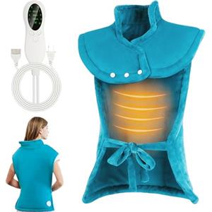 DEWEL Termoforo Cervicale e Spalle, Termoforo Elettrico, 60 * 90 cm, 10 Livelli di Temperatura Regolabili, Tessuto di Flanella, Lavabile in Lavatrice