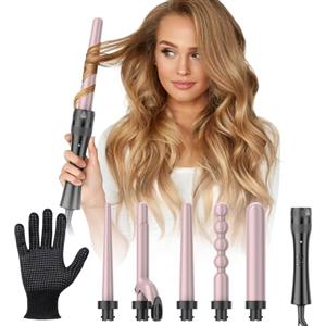 ELEHOT-Store Ferro Arricciacapelli 5 in 1, Ferro Arricciacapelli Professionale con Diversi Diametri, Rivestimento in Ceramica, Riscaldamento Rapido, Temperatura Regolabile, Crea Ricci Grandi e Piccoli