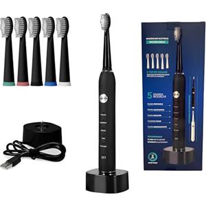 Generico Spazzolino Elettrico Ricaricabile Professionale 31000 Oscillazioni al Minuto 5 Testine Base di Ricarica 5 Modalità di Spazzolamento Batteria Lunga Durata Protezione Professionale Rotante Massaggiante