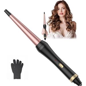 UKLISS Ferro arricciacapelli [conico 13-25 mm], arricciacapelli da viaggio per capelli corti e di media lunghezza, con guanto termico, riccioli naturali, arricciatura a spirale e onde da spiaggia