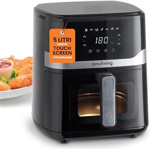 Innoliving Friggitrice ad Aria 5 Litri INN-890 con Pannello Digitale Touch, 7 Programmi Preimpostati, Finestra di Controllo e Luce Interna, Timer e Regolazione della Temperatura, Potenza 1400W
