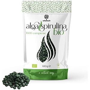 ERBOTECH Spirulina BIO in Compresse, Confezione 400 g, circa 1600 Capsule, Alga 100% Biologica, Pura e Vegana, Fonte di Energia, Ricca di Proteine, Vitamine, Magnesio