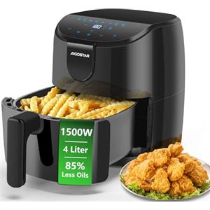 Aigostar Hayden X - Friggitrice ad Aria, 9-in-1 Menu, Friggitrice Senza Olio da 1500W, 4L, Touch Screen LED, Slot Raccogli Cavo, Senza BPA, Cestino Antiaderente Rimovibile, Nero