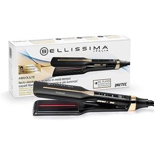 Bellissima Imetec Absolute, Piastra per capelli professionale con piastre 4XL, Infrarossi e tecnologia a ioni, Controllo del calore, Rivestimento in ceramica e cheratina, 4 Temperature, Beauty bag