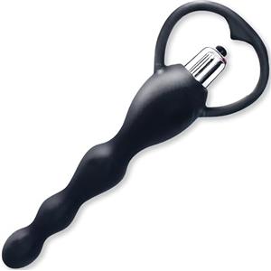 Future of your pleasure Sensual Stimolatore Prostatico per Uomo 19cm Vibratore Anale Palline Anali con Vibrazione Analkugeln per Donna e Uomo Vibrazione Prostatica Silicone Morbido Nero Catena Anale e Vibratore FOPS A44-4M