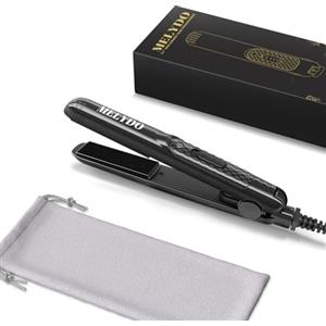 Melydo Mini piastra per capelli corti, piccola piastra per capelli si adatta alla borsa, doppia alimentazione di tensione, piastra riscaldante in ceramica (nero)