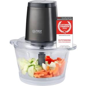 TZS First Austria Tritatutto | Contenitore in vetro da 1,7 L | 500 W | 2 velocità | Tritatutto multiplo | Fondo antiscivolo | Acciaio inossidabile