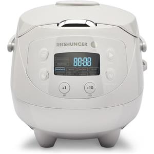 Reishunger Mini Cuociriso Digitale - Vaporiera Multifunzione Grigio Fino a 3 Persone con 8 Programmi, Tecnologia a 7 Fasi, 0.6L - Con Display LED e Funzione di Mantenimento del Caldo