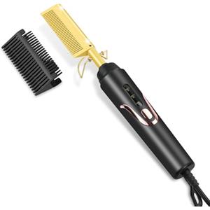 Flintronic Pettine Elettrico, Pettine Lisciante Antiscottatura, Hot Comb per Capelli, Piastra Elettrica per Parrucche, Afro Capelli e Barba, 160 - 200 ℃Temperature Regolabili