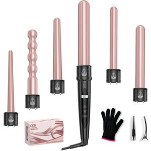 NWOUIIAY Ferro Arricciacapelli 6 in 1 Multifunzione Arricciacapelli Ceramica Set con Display LCD e Temperatura Regolabile 80°C - 230°C, Ondulatore Modellatore con Ferri di Diverso Adatto a Tutte
