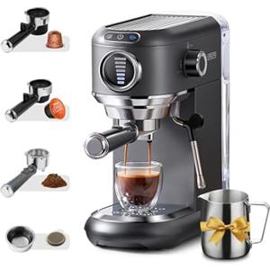 CAFELFFE MK-601F Macchina per caffè espresso 4 in 1 con vapore e brocca, infuso caldo/freddo, macchina da caffè 19 bar compatibile con cialde Nes Original/DG/ESE/caffè macinato per casa/ufficio