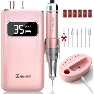 Enniewi Fresa per Unghie Professionale 35000 RPM, Set Manicure Elettrico con Base di Ricarica e 7 Frese, Lima per Unghie Elettrica Portatile Ricaricabile, Trapano Elettrico per Rimozione Gel, Rosa