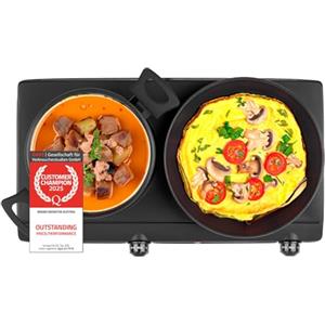 TZS First Austria - Piastra di cottura doppia infrarossi vetroceramica TUTTI i tipi di pentole 2500W - Mini Fornello elettrico da trasloco, campeggio e casa - Regolazione continua e spia di controllo
