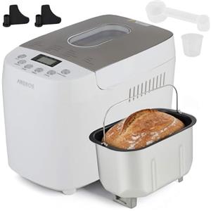 Arebos Macchina per il pane 1500 g | con 15 programmi | 2 ganci per impastare | timer | display LCD | 3 livelli di doratura e dimensioni del pane | 850 W | Bianco