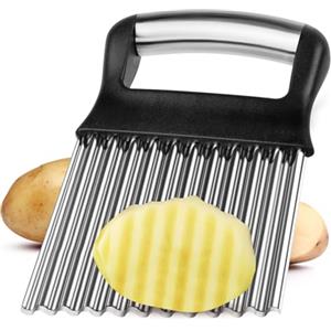 Vicloon Taglierina per Patate, Coltelli per Patate con Manico Lungo, Coltello Ondulato Verdure in Acciaio Inossidabile 430 e ABS, per Tagliare Patate, Cipolle, Pomodori e Limoni, 14x9CM