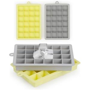 Blumtal stampo ghiaccio silicone 2x24 - stampo ghiaccio con coperchio - stampi ghiaccio per cocktail da 2,6cm - cubetti ghiaccio silicone in M - stampi per ghiaccio stampo senza BPA - grigio e giallo