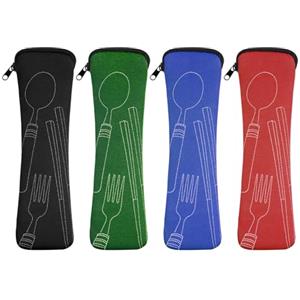 Vicloon 2 Pezzi Borsa per Posate da Viaggio, Portatile con Chiusura Lampo, in Neoprene, per Viaggi, Campeggio, Scuola, Picnic, 20 x 6 cm (Nero/Blu scuro/Rosso/Verde Scuro)