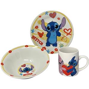 CARTOON Set 3 pezzi in ceramica Stitch Disney tazza ciotola piatto stoviglie per bambini servizio da tavola in confezione