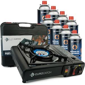 Eurocatch Fornello da campeggio - Fornello a gas - Inclusi 8 bombolette gas