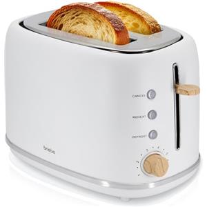 briebe Nordic Tostapane a Fessura Larga a 2 Fette, 6 Livelli di Tostatura, Pinze per Toast, Funzione Stop, Riscalda e Scongela, Vassoio Raccogli Briciole, Design Nordico, 870W, Bianco