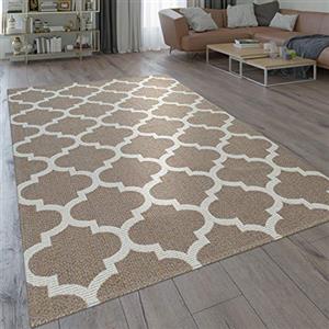 Paco Home Moderno tappeto dal tessuto piatto con motivo intessuto e design marocchino orientale in beige, Dimensione:120x160 cm