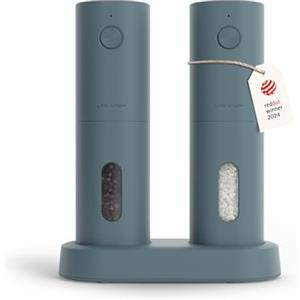 LARS NYSØM Set macinini elettrici sale e pepe | Automatici con macinino in ceramica regolabile | Set per spezie elettrico ricaricabile via USB (Stone Blue)