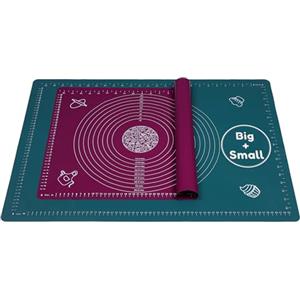 Belmalia 2x Tappetini da Forno in Silicone, 2 Misure Antiaderenti: 51x71 cm + 40x50 cm, Grande Spianatoia in Silicone con Misurazioni, Petrolio e Viola