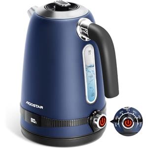 Aigostar Bollitore Elettrico Temperatura Regolabile Acciaio Inox 1,7 Litri Blu Scuro - Bollitore Acqua Elettrico 2200W, Funzione di Mantenimento in Caldo, Senza Plastica All'interno, Senza BPA