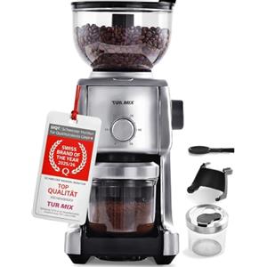 Turmix Macina caffe' elettrico regolabile Turmix TX 190 - Macina Caffè con macine coniche in acciaio inox, 16 livelli, contenitore 400 g, timer regolabile, per moka, espresso e filtro, 130W, cromato