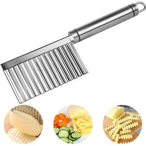 Vicloon Taglierina per Patate, Coltelli per Patate con Manico Lungo, Coltello Ondulato Verdure in Acciaio Inossidabile 304, per Tagliare Patate, Cipolle, Pomodori e Limoni, 17x7.6CM