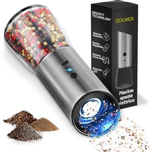 Zolmer® GRAVITY Macina Pepe Elettrico ad una mano e luce integrata - 1 unità con Batterie Ricaricabili, Macinatura Regolabile per Spezie varie, macina Sale o Pepe - Robusto e Compatto