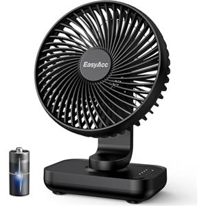 EasyAcc® Ventilatori da Tavolo a Batteria 4000mAh ricaricabile Silenzioso 4 Velocità Ventilatori da Tavolo Portatile USB-C/Copriventola Rimovibile/Display di Potenza a LED per Scrivania Casa Viaggi