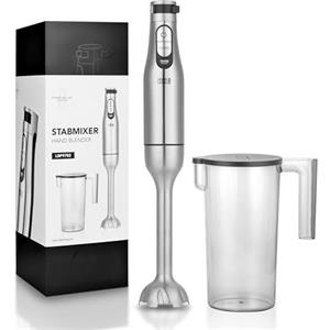 LEBENLANG Premium 1200W frullatore a mano in acciaio inox - Incl. misurino da 1000ml & paraspruzzi I Regolazione continua & turbo I Frullatore tritatutto multifunzione I Minipimer Mixer Hand blender