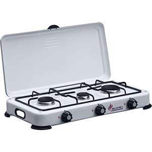 INTEC Fornello a gas 3 fuochi 4100W Bruciatori ghisa Coperchio Piano cottura Gas butano o propano