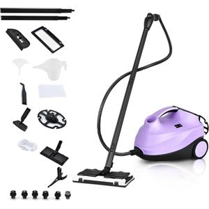 RELAX4LIFE Pulitore a Vapore 2000W, Serbatoio 1,5L da 45 Minuti, 19 Accessori, Continuo a 108°C e 4 Bar per Pavimenti, Tappeti, Auto, Vetri, Igienizza Senza Chimici, Blocco Sicurezza Bambini (VIOLA)