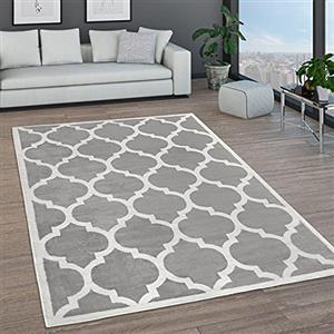 Paco Home Tappeto Salotto Pelo Corto Motivo Marocchino Cerchi E Bordature Moderno, Dimensione:200x280 cm, Colore:Grigio 8