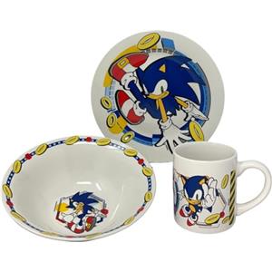 CARTOON Set 3 pezzi in ceramica Sonic tazza ciotola piatto stoviglie per bambini servizio da tavola in confezione