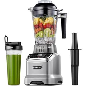 AMZCHEF Batidora de Vaso 2 in 1 con due contenitori di miscelazione, Frullatore Professionale ad alte prestazioni, 1800 Watt, 1,85 litri e 600 ml, blender professionale per smoothie con 6 lame