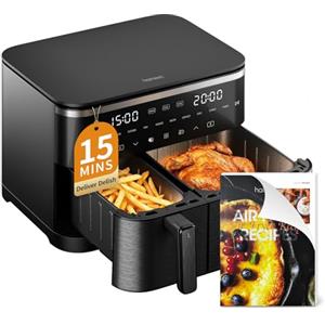 HAIMEEC Friggitrice ad aria 11 litri, Air Fryer doppio cestello, 10 Preimpostazioni, Schermo Tattile Digitale, Friggitrice Senza Olio, Componenti Antiaderenti, Regolabili 30°C-200°C, 78 Ricette