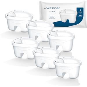 Wessper Filtro Acqua Compatibile con Laica Bi-Flux, Brita Maxtra - Cartucce per Caraffa Filtrante - Riduce Calcare, Cloro e Metalli Pesanti - Gusto Puro - 6 Pezzi
