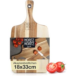 Moritz & Moritz tagliere in legno con manico - 33 x 18 x 1,9 cm - Tagliere professionale in legno di acacia con proprietà antibatteriche per servire con stile vari alimenti