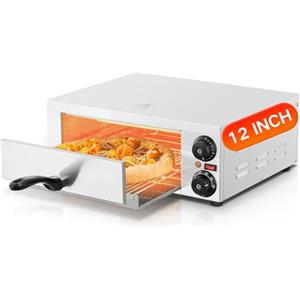 FOHERE Forno per pizza elettrico professionale con manico di spinta per pizza, pane e pasticceria, temperatura indipendente da arco e suolo fino a 350 °C, potenza di 2000 Watt, argento