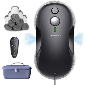 Tosima W3 Robot Lavavetri Finestre, Lavavetri Elettrico con Spruzzo Bidirezionale, Aspirazione Intelligente 3800PA, Triplo Sistema Sicurezza e Telecomando, per Vetri e Superfici Lisce, con 12 Panni