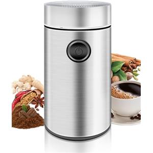 motomoyo Macinacaffè Elettrico in Acciaio Inossidabile, 150W 22000 RPM Ad Alta Velocità, Capienza 50g, Macinino Compatto per Caffè, Noci, Spezie, Zucchero (9.7x9.7x17.8cm)