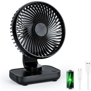 AUAUY Ventilatore da Tavolo USB, Mini Ventilatore da Tavolo Ultra-Silenzioso, 4000mAh Ricaricabile Silenzioso 4 Velocità Ventilatori, per Casa, Ufficio, Viaggi, Camera da Letto, Biblioteca, Nero